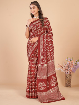 Divastri Printed Daily Wear Silk Blend Saree(Brown)
