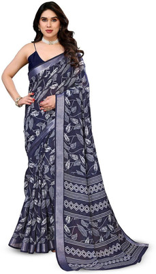 Moda Rapido Printed Bollywood Linen Saree(Blue)