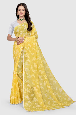 Swastik Creation Floral Print Banarasi Georgette Saree(Green)