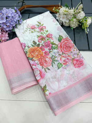 Kuwarika Self Design Kanjivaram Linen, Cotton Linen Saree(White)