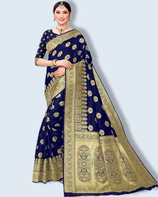 SAMRUDDHI TRENDZ Self Design, Woven Banarasi Art Silk Saree(Blue)