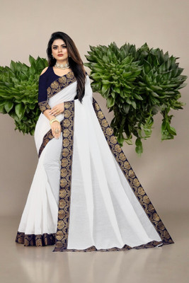 Volmina Solid/Plain Chanderi Cotton Blend Saree(White)