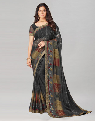 Satrani Geometric Print, Embellished Bollywood Chiffon Saree(Grey)
