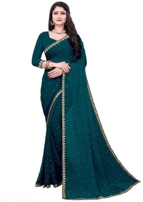 Aika Embroidered Bollywood Lycra Blend Saree(Dark Green)