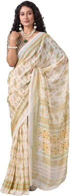 A V M PRINTS Printed Bollywood Chiffon Saree(Cream)