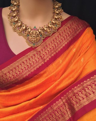 Fashion Club Collection Woven Maheshwari Cotton Silk Saree(Orange, Pink)