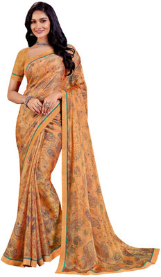 Rukmini by Rajendra Printed Daily Wear Polyester Saree(Yellow)