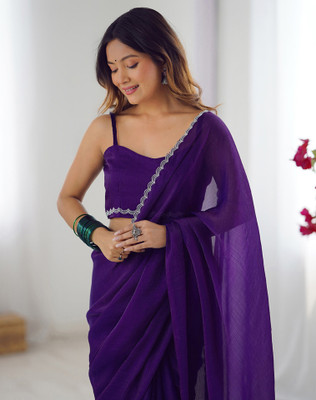 Tasrika Solid/Plain Bollywood Chiffon, Georgette Saree(Purple)