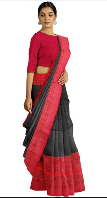 Balorampal Self Design Handloom Pure Cotton Saree(Black)
