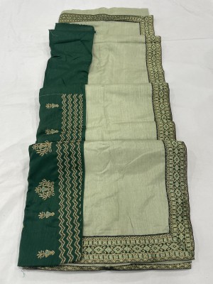 Vichitra Solid/Plain Bollywood Silk Blend Saree(Light Green)