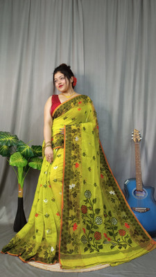 UR Affection Only Embroidered Jamdani Cotton Silk Saree(Multicolor)