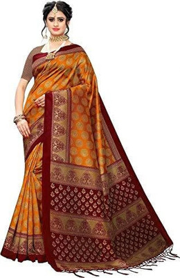 Kanooda Prints Printed Mysore Art Silk Saree(Mustard)