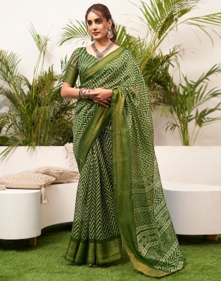 Samah Printed, Woven Narayanpet Cotton Silk, Cotton Blend Saree(Green, White)