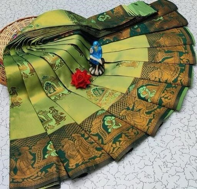 Harshiv Textile Printed Banarasi Art Silk Saree(Green)