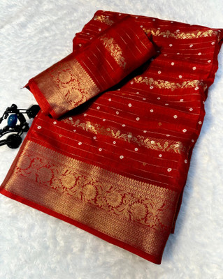 RAAVIENTERPRISE Polka Print, Self Design, Blocked Printed Bandhani Silk Blend Saree(Red)