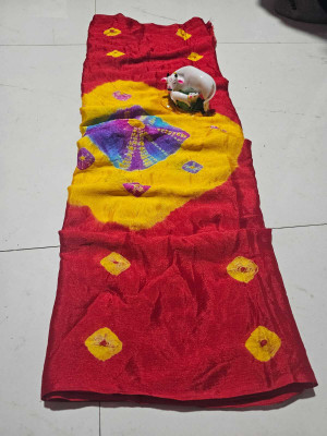 Neelkanth Ent Printed, Self Design, Graphic Print, Striped, Checkered Handloom Chiffon Saree(Red)