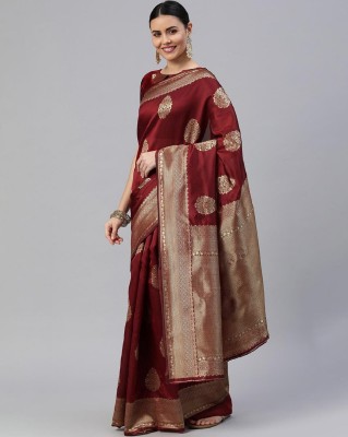 HouseOfCommon Woven Banarasi Silk Blend Saree(Maroon)