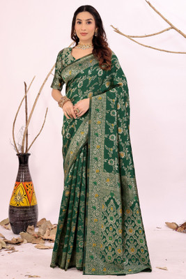 Moda Repido Woven Kanjivaram Art Silk Saree(Dark Green)