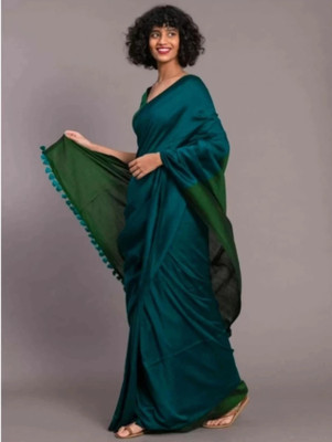 Shyamali Boutique Woven Handloom Cotton Blend Saree(Dark Green)
