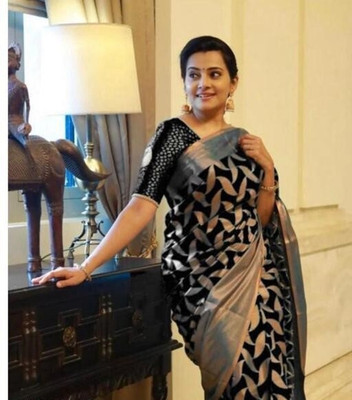 NITYA TEXOFAB Self Design Kanjivaram Art Silk Saree(Black)