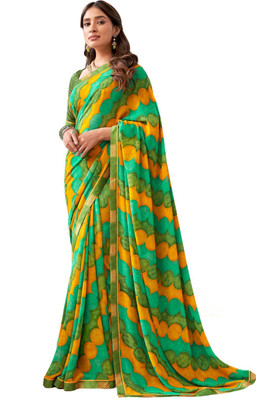 Rukmini by Rajendra Printed Daily Wear Polyester Saree(Dark Green)