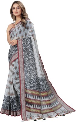 VERCO Woven Bollywood Cotton Linen Saree(Grey)