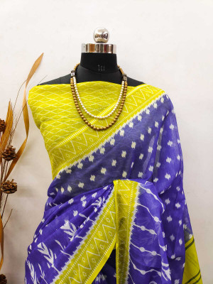 Gajal Self Design Bollywood Linen Saree(Blue)