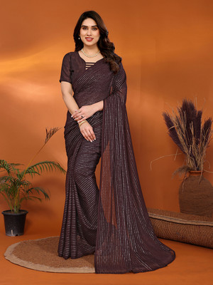 Moda Rapido Embellished Bollywood Georgette, Chiffon Saree(Brown)