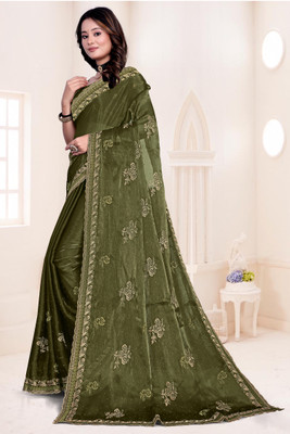 greeva enterprise Embroidered, Embellished Bollywood Jimmy choo Saree(Light Green)