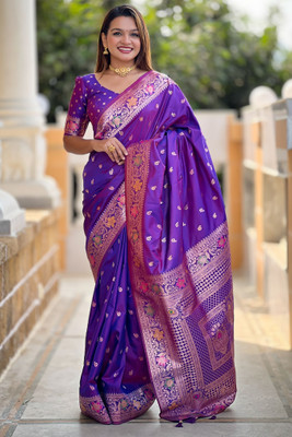 ROOP LAVANYA Woven Kanjivaram Jacquard, Art Silk Saree(Purple)