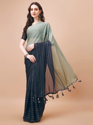 arlima Ombre, Dyed, Solid/Plain, Graphic Print, Printed, Self Design Bollywood Georgette Saree(Black, Grey)