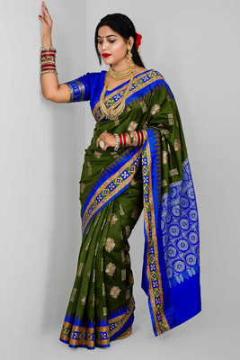 Tilfelle Woven Sambalpuri Silk Blend, Brocade Saree(Green, Blue)