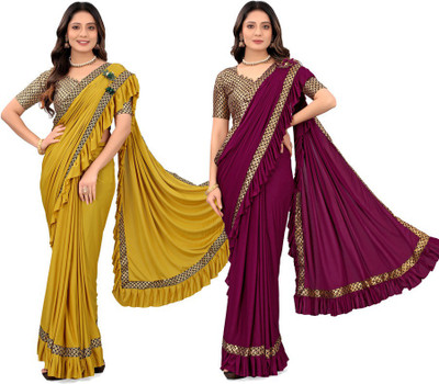 HARIOM FASHION Solid/Plain Bollywood Lycra Blend Saree(Pack of 2, Multicolor)
