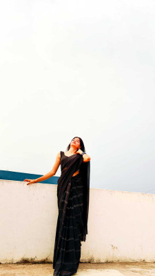 Moda Rapido Embellished Bollywood Satin Saree(Black)