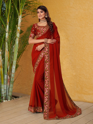 Crystallfashion Self Design Bollywood Georgette Saree(Maroon)