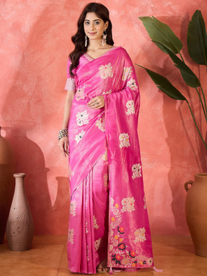 Sangria Self Design Saree with Attached Blouse Silk Blend Saree(Pink)