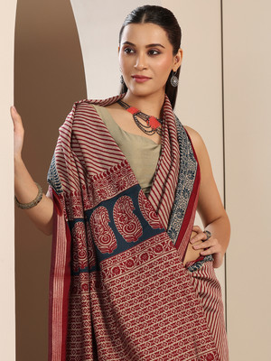 LIBAS Printed Daily Wear Cotton Blend Saree(Pack of 2, Red)