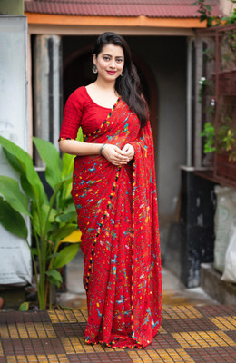 SVPrints Printed Bollywood Georgette Saree(Red)