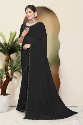 Divine Fabrics Embellished Bollywood Georgette Saree(Black)