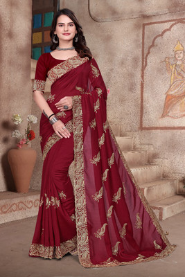 Shree Shyam Creation Embroidered Bollywood Chiffon Saree(Maroon)
