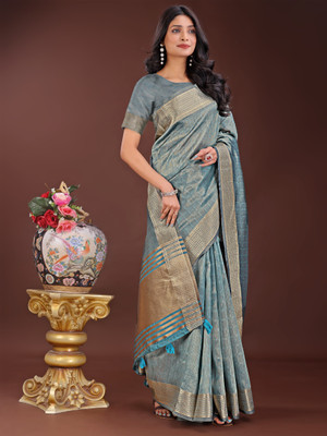 Tasrika Woven Banarasi Organza Saree(Blue)