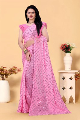 DDRS Fashion Embroidered Banarasi Georgette Saree(Pink)