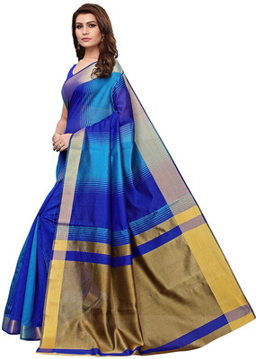 Bhagwati Creation Self Design Bollywood Cotton Silk Saree(Blue)