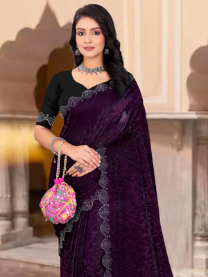 Sinauli Self Design Bollywood Silk Blend, Lycra Blend Saree(Purple)