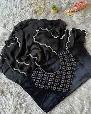 HIJA TRENDZ Solid/Plain Bollywood Georgette Saree(Black)