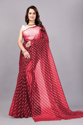 SROLY Printed Bollywood Net Saree(Maroon)