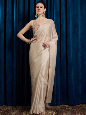 Sareemall Printed Bollywood Chiffon Saree(Beige)