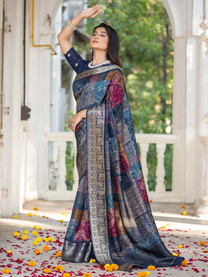 ANOUK Woven Chinnalapattu Viscose Rayon Saree(Blue)