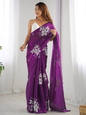 ANOUK Embellished Saree with Attached Blouse Organza Saree(Red)