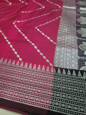 Ansari Fabrics Temple Border Kanjivaram Handloom Nylon Saree(Pink)
